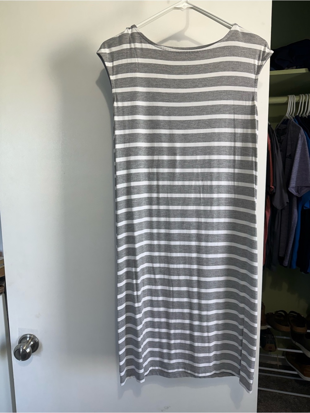 Chico's Gray and White Striped Midi Dress